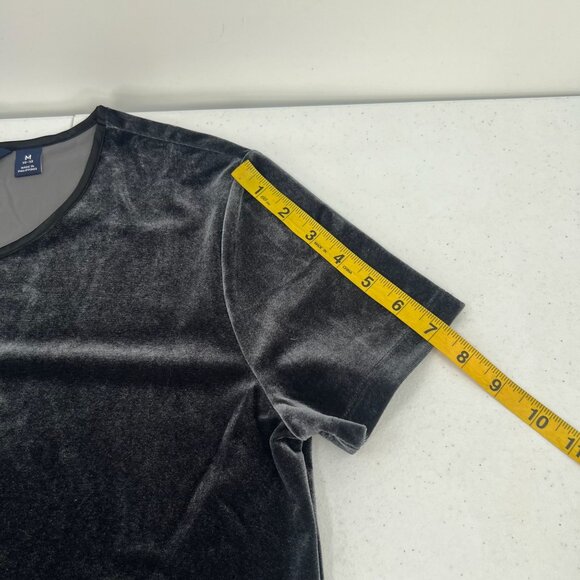 Lands' End Size 10/12 Black Gray Velvet T-Shirt Cozy Soft Holiday Layering - Picture 7 of 10